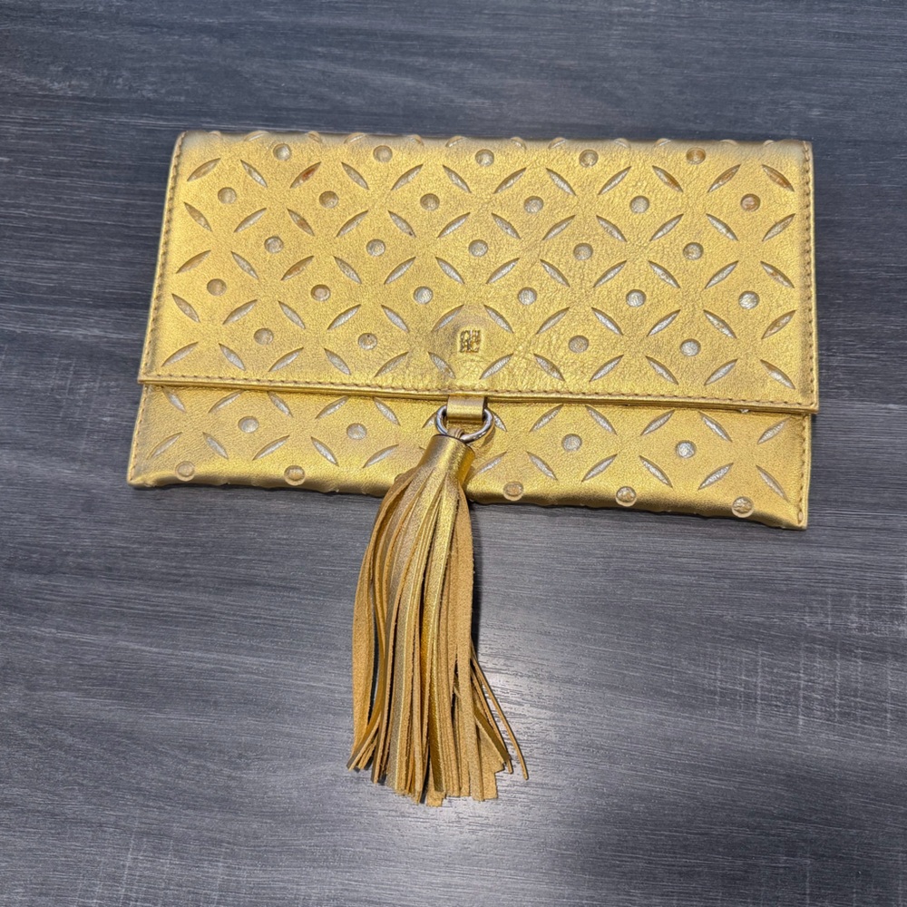 Carolina Herrera Leather Clutch Gold & Silver